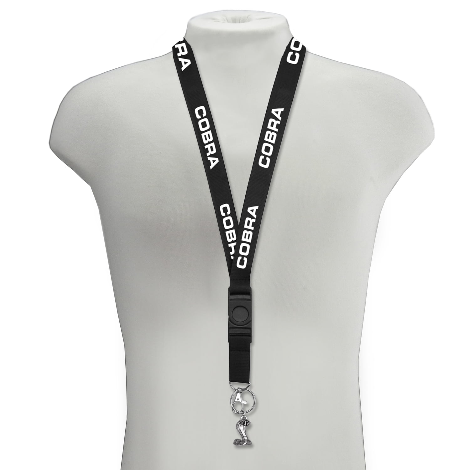 Ford Mustang Cobra Black Strap ID Holder Lanyard with 3D Cobra Metal Key Chain Charm