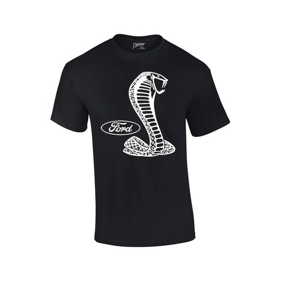 Ford Mustang Cobra White Silhouette Ford Motors Classic Ford Logo Racing Performance Race Hotrod Antique Muscle Car Tee-Black-4Xl