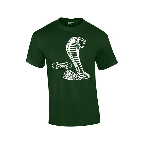 Ford Mustang Cobra White Silhouette Ford Motors Classic Ford Logo Racing Performance Race Hotrod Antique Muscle Car Tee-Forest-XXL