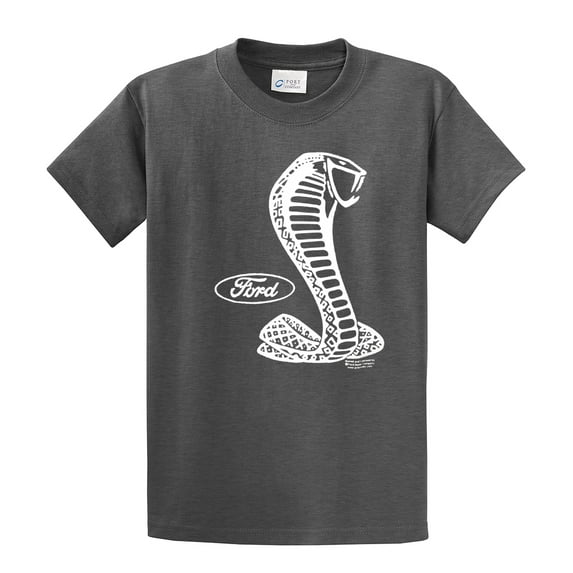 Ford Mustang Cobra White Silhouette Ford Motors Classic Ford Logo Racing Performance Race Hotrod Antique Muscle Car Tee-HeatherGray-XL