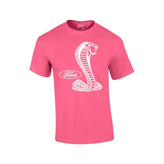 Ford Mustang Cobra White Silhouette Ford Motors Classic Ford Logo Racing Performance Race Hotrod Antique Muscle Car Tee-Neonpk-XL