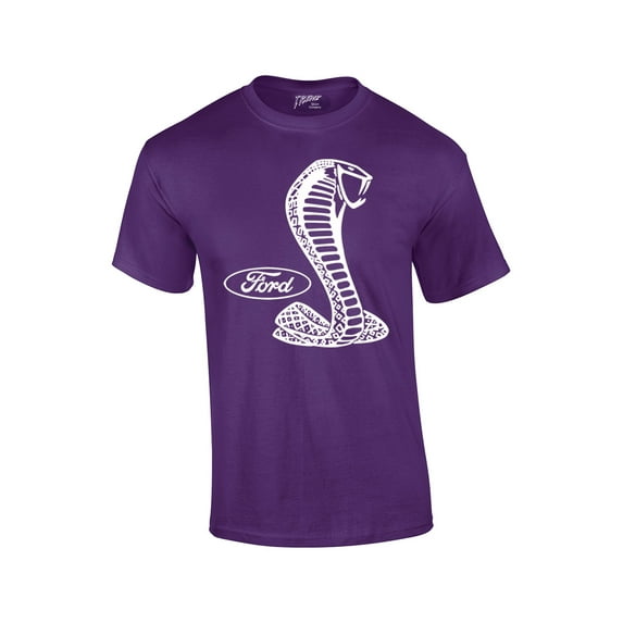 Ford Mustang Cobra White Silhouette Ford Motors Classic Ford Logo Racing Performance Race Hotrod Antique Muscle Car Tee-Purple-Medium