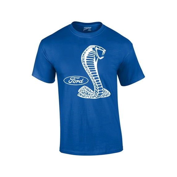 Ford Mustang Cobra White Silhouette Ford Motors Classic Ford Logo Racing Performance Race Hotrod Antique Muscle Car Tee-Royal-6Xl