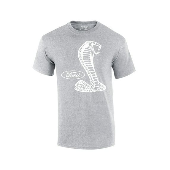 Ford Mustang Cobra White Silhouette Ford Motors Classic Ford Logo Racing Performance Race Hotrod Antique Muscle Car Tee-Sportsgrey-Large