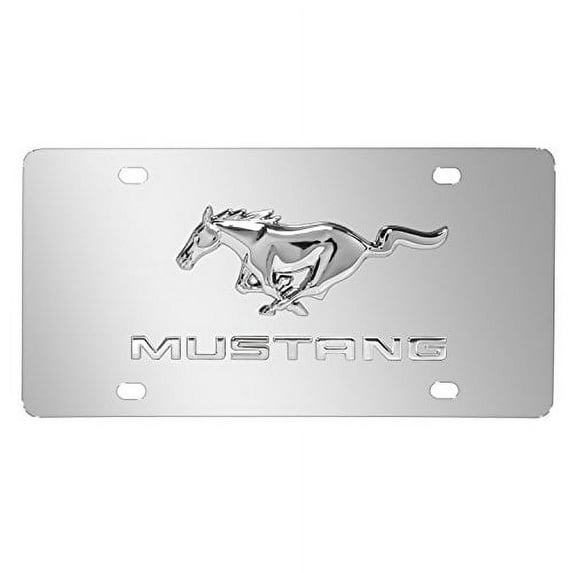 Ford Mustang Double 3D Logo Chrome Stainless Steel License Plate