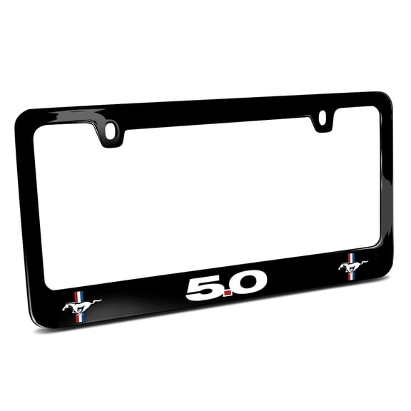 Ford Mustang GT 5.0 Dual Logos Black Metal License Plate Frame