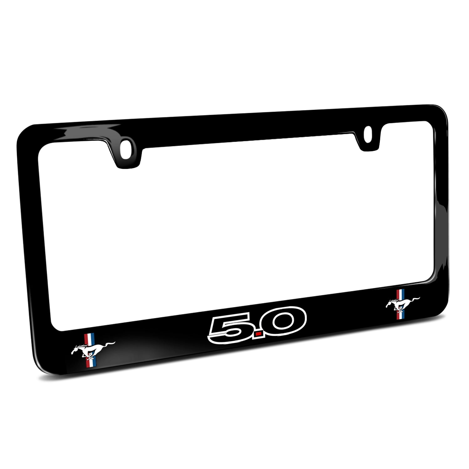 Ford Mustang GT 5.0 Outline Dual Logos Black Metal License Plate Frame