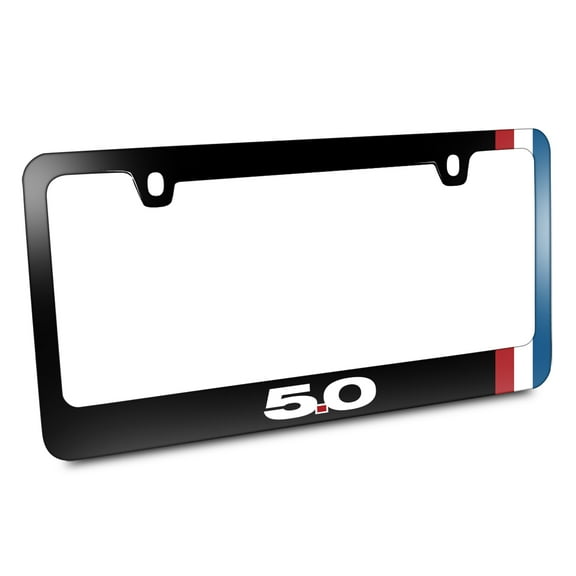 Ford Mustang GT 5.0 Side Stripe Black Metal License Plate Frame