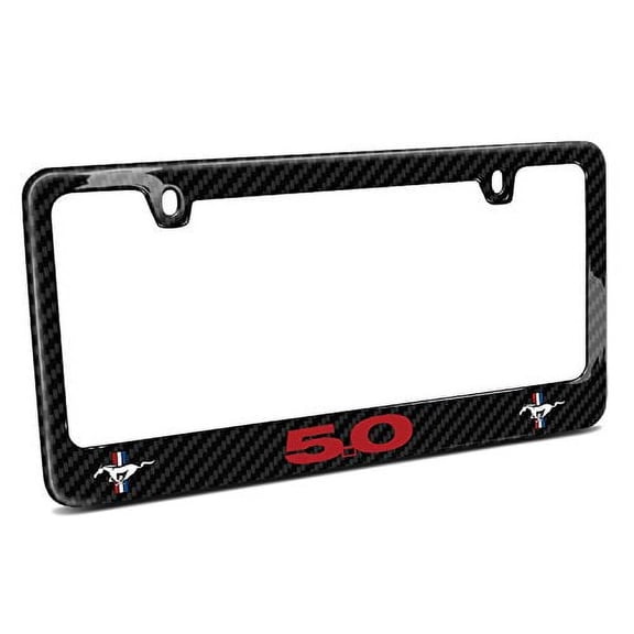 Ford Mustang GT 5.0 in Red Dual Logo Black Real 3K Carbon Fiber Glossy Finish License Plate Frame