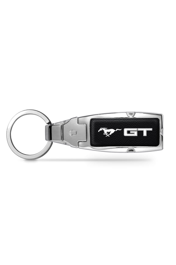 Ford Mustang GT Black Leather Detachable Chrome Metal Belt Slide Key Chain
