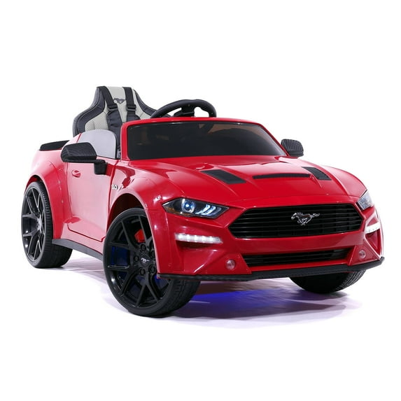 Ford Mustang GT Kids 24V Electric Ride-On Car w R/C Parental Control Remote, LED Foam wheels + Underbody LED Kit, MP3 + Wireless Music Streaming, Car Cover, Vegan Leather Seat
