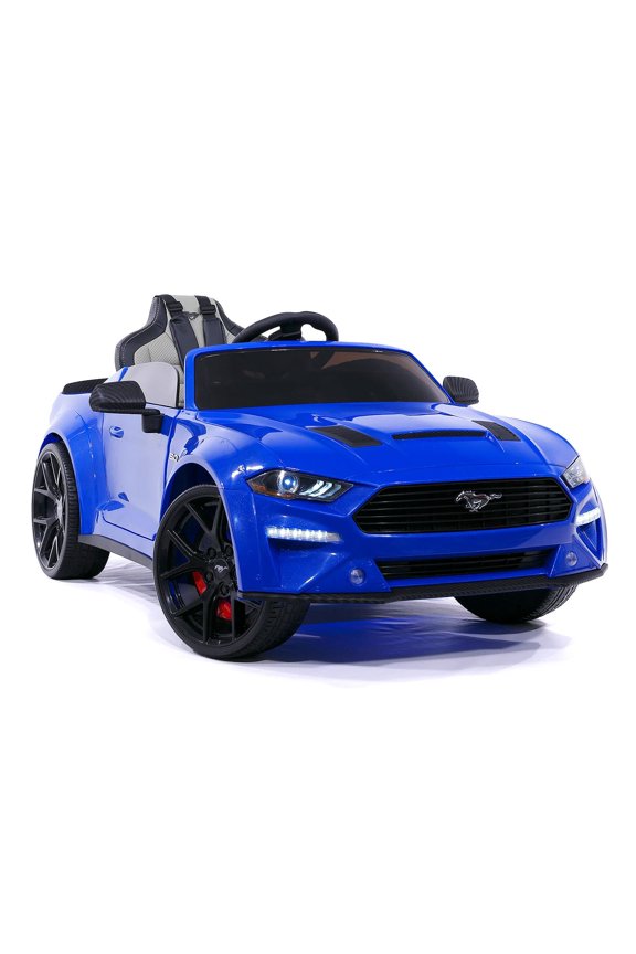 Ford Mustang GT Kids 24V Electric Ride-On Car w R/C Parental Control Remote, LED Foam wheels + Underbody LED Kit, MP3 + Wireless Music Streaming, Car Cover, Vegan Leather Seat