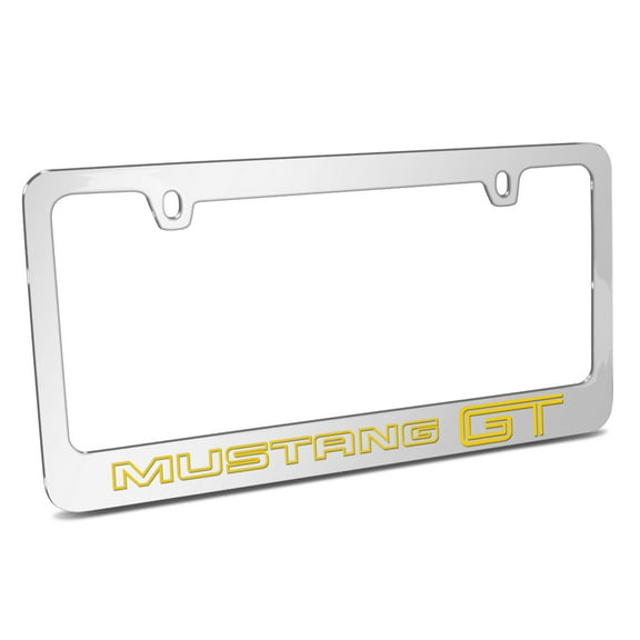 Ford Mustang GT Outline in Yellow Chrome Metal License Plate Frame