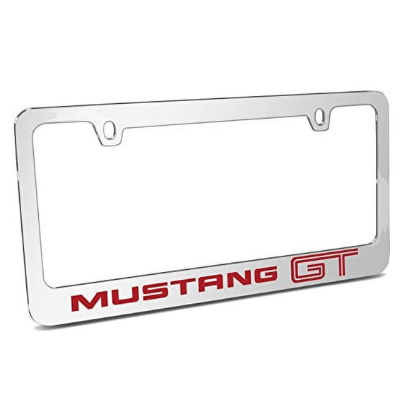 Ford Mustang GT Red in 3D American-Made Mirror Chrome Metal License Plate Frame
