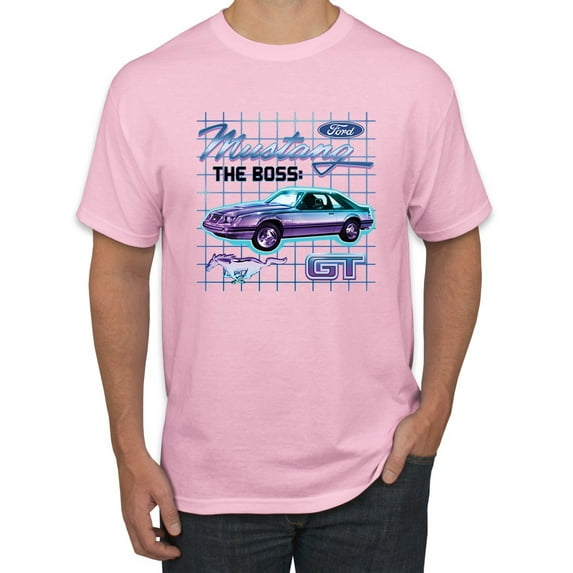 Ford Mustang GT The Boss Retro Neon Vintage | Mens Cars and Trucks Graphic T-Shirt, Light Pink, Large