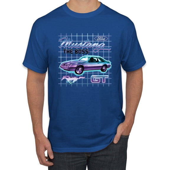 Ford Mustang GT The Boss Retro Neon Vintage | Mens Cars and Trucks Graphic T-Shirt, Royal, Medium