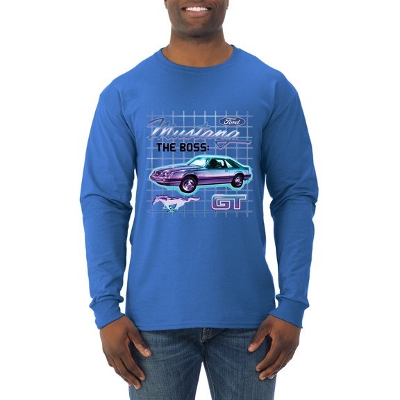 Ford Mustang GT The Boss Retro Neon Vintage | Mens Cars and Trucks Long Sleeve T-Shirt, Royal, Large