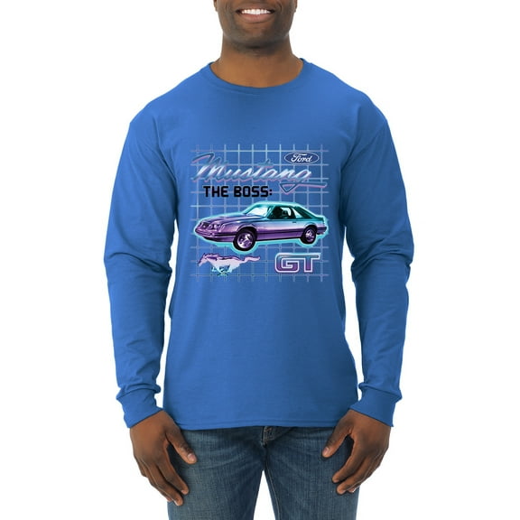 Ford Mustang GT The Boss Retro Neon Vintage | Mens Cars and Trucks Long Sleeve T-Shirt, Royal, X-Large