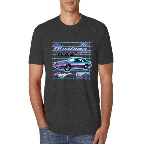 Ford Mustang GT The Boss Retro Neon Vintage | Mens Cars and Trucks Premium Tri Blend T-Shirt, Vintage Black, Medium