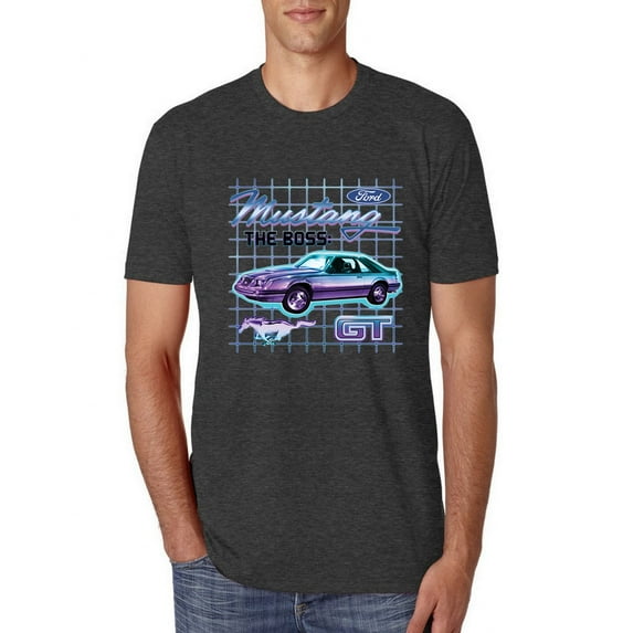 Ford Mustang GT The Boss Retro Neon Vintage | Mens Cars and Trucks Premium Tri Blend T-Shirt, Vintage Black, Small
