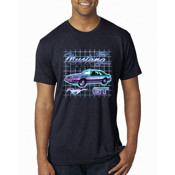 Ford Mustang GT The Boss Retro Neon Vintage | Mens Cars and Trucks Premium Tri Blend T-Shirt, Vintage Navy, X-Large