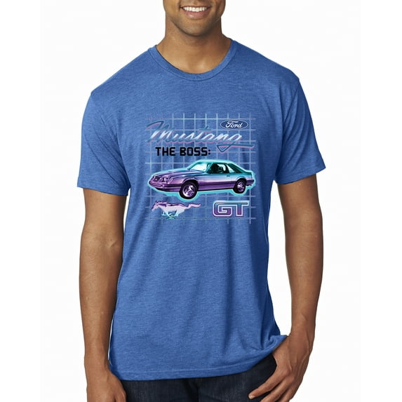 Ford Mustang GT The Boss Retro Neon Vintage | Mens Cars and Trucks Premium Tri Blend T-Shirt, Vintage Royal, 2XL