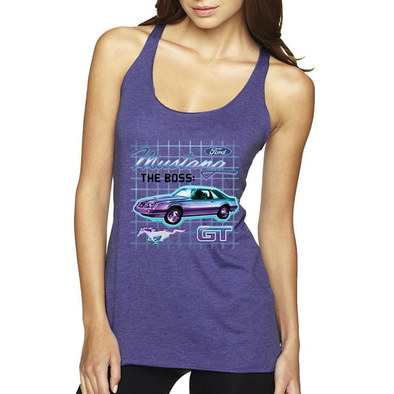 Ford Mustang GT The Boss Retro Neon Vintage | Womens Cars and Trucks Premium Tri-Blend Racerback Tank Top, Purple Rush, Medium