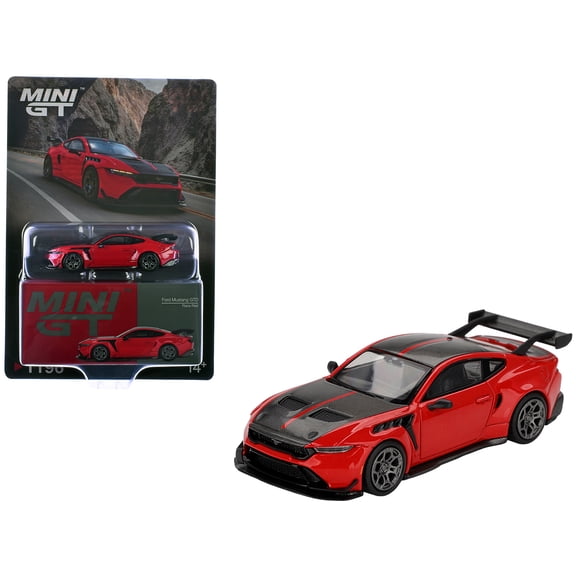 Ford Mustang GTD Race Red with Carbon Hood and Top Limited Edition 1/64 Die Cast Model Car by Mini GT