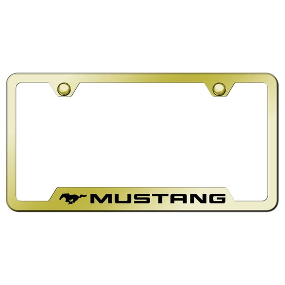Ford Mustang Laser Etched Logo Cut-Out License Plate Frame (Gold)