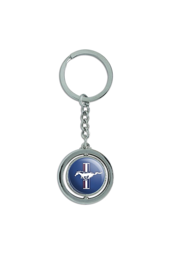 Mustang Logo Keychain Spinning Round Chrome Plated Metal
