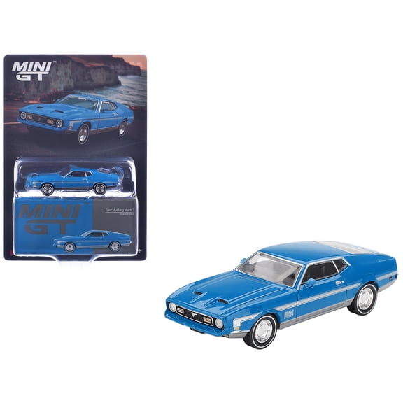 Ford Mustang Mach 1 Grabber Blue with Silver Stripes Limited Edition 1/64 Diecast Model Car by Mini GT