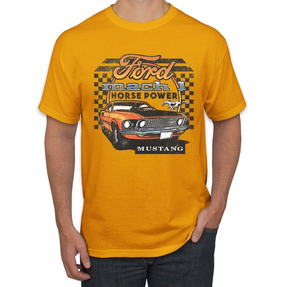 Ford Mustang Mach 1 Horse Power Classic Racing | Mens Cars and Trucks Graphic T-Shirt, Gold, Small