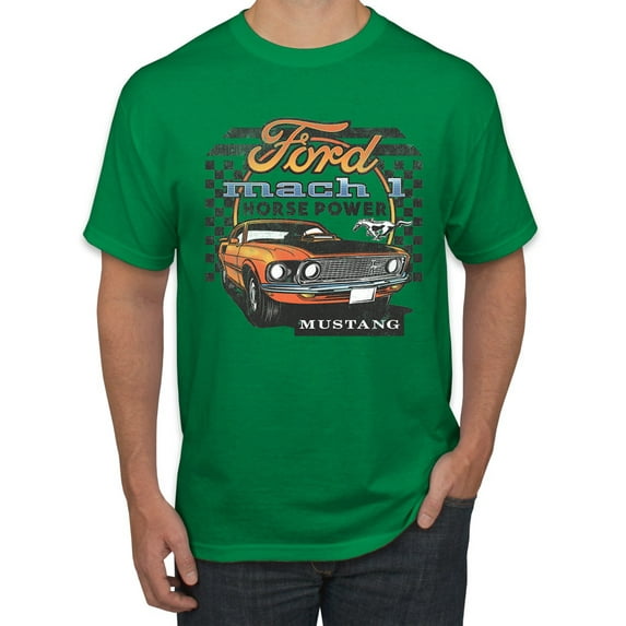 Ford Mustang Mach 1 Horse Power Classic Racing | Mens Cars and Trucks Graphic T-Shirt, Kelly, Medium