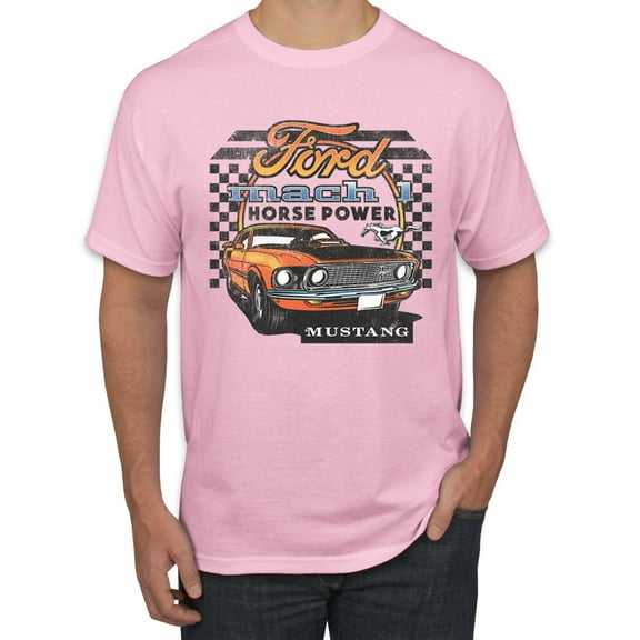 Ford Mustang Mach 1 Horse Power Classic Racing | Mens Cars and Trucks Graphic T-Shirt, Light Pink, Medium