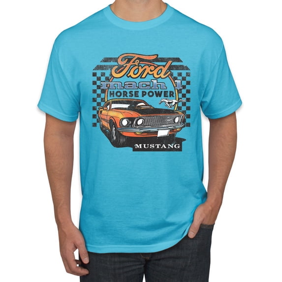Ford Mustang Mach 1 Horse Power Classic Racing | Mens Cars and Trucks Graphic T-Shirt, Light Turquoise, X-Large
