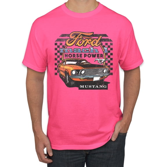 Ford Mustang Mach 1 Horse Power Classic Racing | Mens Cars and Trucks Graphic T-Shirt, Neon Pink, Medium