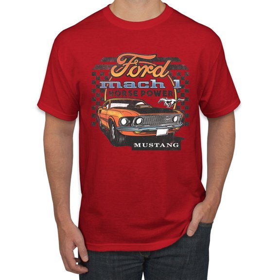 Ford Mustang Mach 1 Horse Power Classic Racing | Mens Cars and Trucks Graphic T-Shirt, Red, 3XL