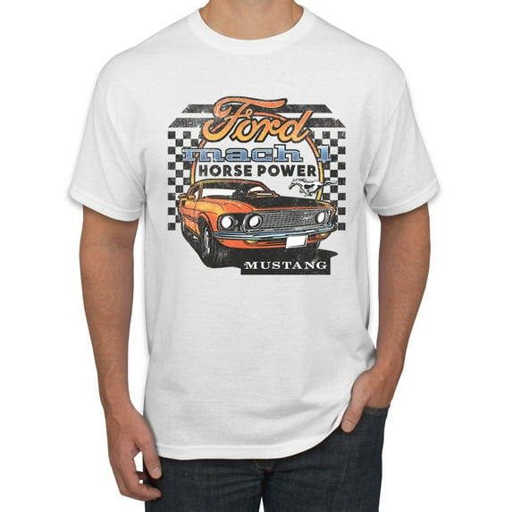 Ford Mustang Mach 1 Horse Power Classic Racing | Mens Cars and Trucks Graphic T-Shirt, White, 5XL