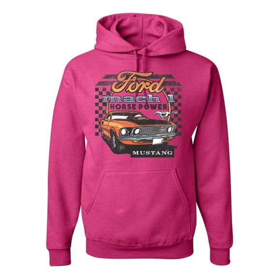 Ford Mustang Mach 1 Horse Power Classic Racing | Mens Cars and Trucks Hooded Sweatshirt Graphic Hoodie, Fuschia, 3XL