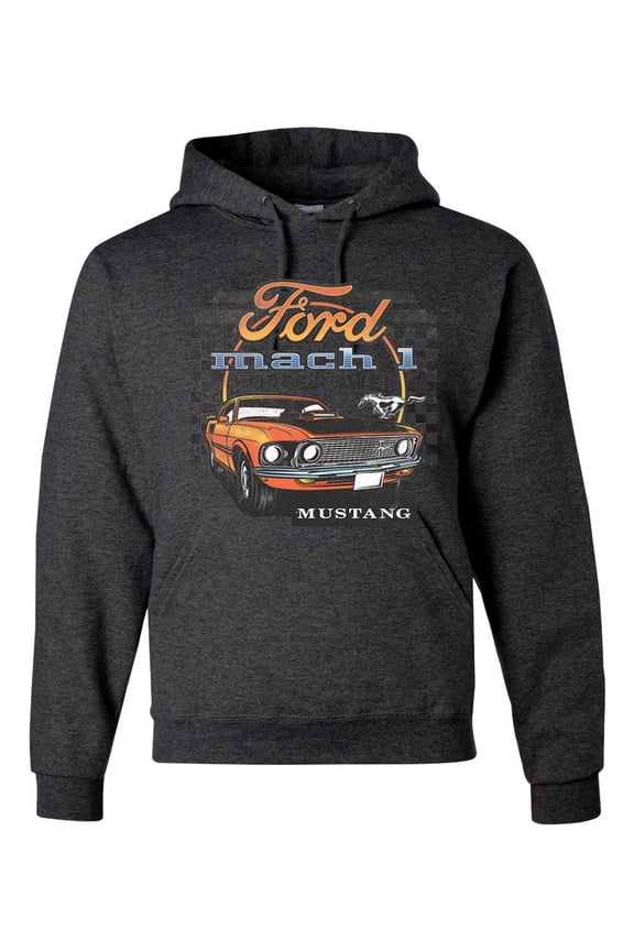 Ford Mustang Mach 1 Horse Power Classic Racing | Mens Cars and Trucks Hooded Sweatshirt Graphic Hoodie, Heather Black, 2XL