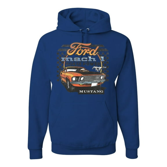 Ford Mustang Mach 1 Horse Power Classic Racing | Mens Cars and Trucks Hooded Sweatshirt Graphic Hoodie, Royal, Large