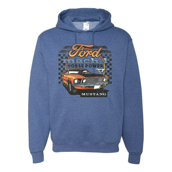 Ford Mustang Mach 1 Horse Power Classic Racing | Mens Cars and Trucks Hooded Sweatshirt Graphic Hoodie, Vintage Heather Blue, 2XL