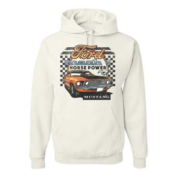 Ford Mustang Mach 1 Horse Power Classic Racing | Mens Cars and Trucks Hooded Sweatshirt Graphic Hoodie, White, Medium
