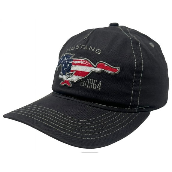 Ford Mustang Men's Embroidered USA Flag Snapback Hat Cap in Black Vintage Wash