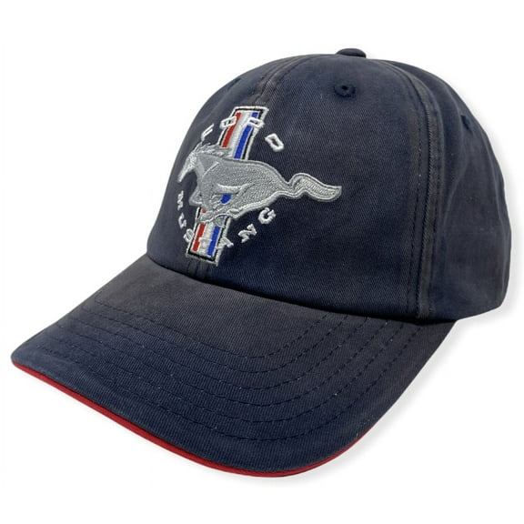 Ford Mustang Men's Official Licensed Chemical Washed Embroidered Adjustable Hat Cap - Navy