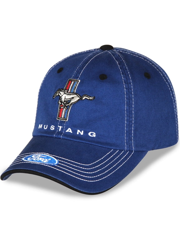 Ford Mustang Men's Official Licensed Embroidered Mustang Logo Hat Cap - Blue