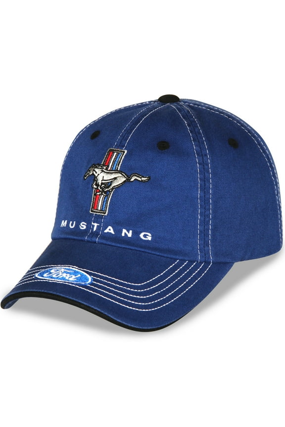 Ford Mustang Men's Official Licensed Embroidered Mustang Logo Hat Cap - Blue