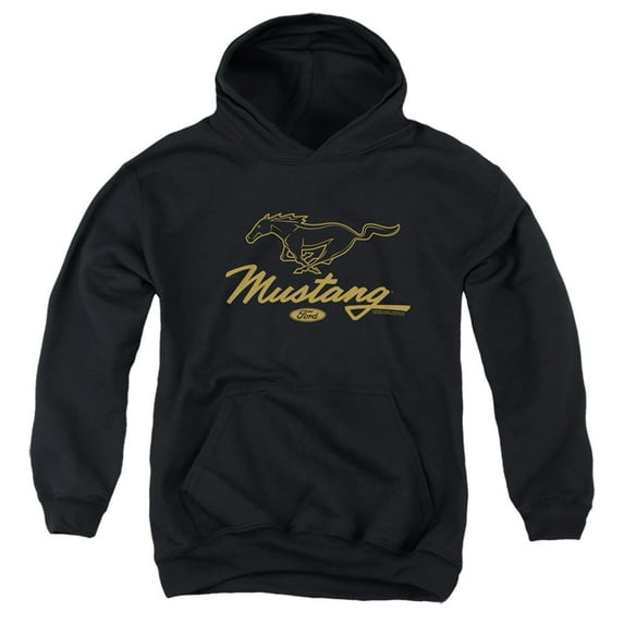 Ford Mustang Pony Script Youth Pullover Hoodie Sweatshirt Black