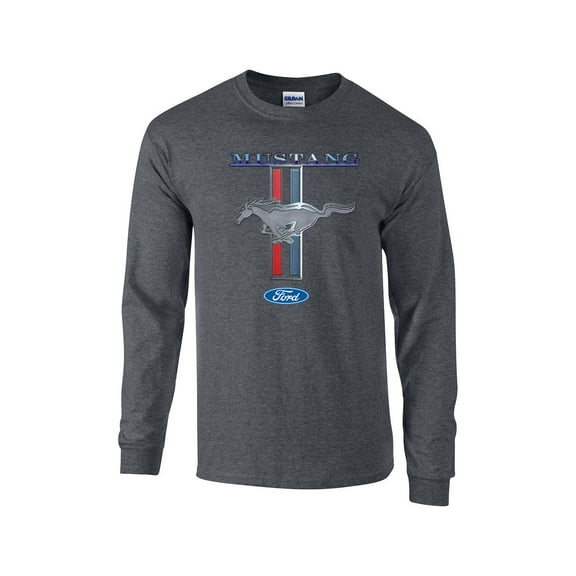 Ford Mustang Pony & Stripes Ford Motors Car Truck Men's Long Sleeve T-shirt Racing Performance Classic Muscle Car-Heathergr