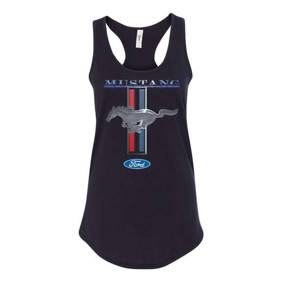 Ford Mustang Pony and Stripes Ladies Racerback Tank Top Women Lady Car Auto Automobile Racing-Black-xl